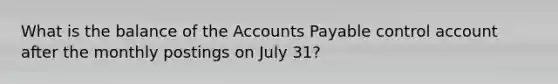 What is the balance of the Accounts Payable control account after the monthly postings on July 31?