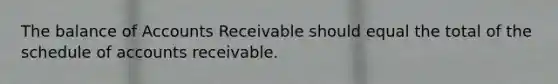 The balance of Accounts Receivable should equal the total of the schedule of accounts receivable.