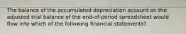 The balance of the accumulated depreciation account on the adjusted trial balance of the end-of-period spreadsheet would flow into which of the following financial statements?