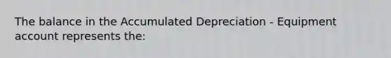 The balance in the Accumulated Depreciation - Equipment account represents the: