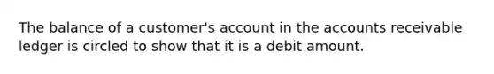 The balance of a customer's account in the accounts receivable ledger is circled to show that it is a debit amount.