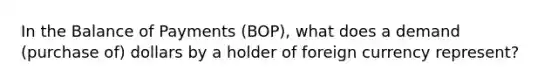 In the Balance of Payments (BOP), what does a demand (purchase of) dollars by a holder of foreign currency represent?