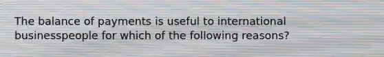 The balance of payments is useful to international businesspeople for which of the following reasons?