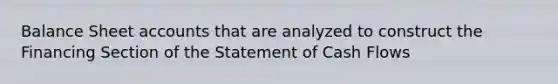 Balance Sheet accounts that are analyzed to construct the Financing Section of the Statement of Cash Flows