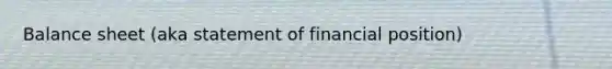 Balance sheet (aka statement of financial position)