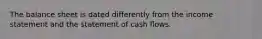 The balance sheet is dated differently from the income statement and the statement of cash flows.