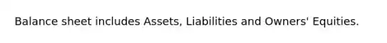 Balance sheet includes Assets, Liabilities and Owners' Equities.