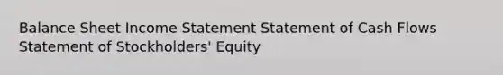 Balance Sheet Income Statement Statement of Cash Flows Statement of Stockholders' Equity