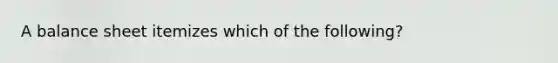 A balance sheet itemizes which of the following?