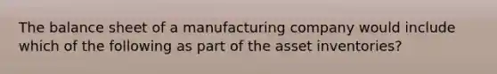 The balance sheet of a manufacturing company would include which of the following as part of the asset inventories?