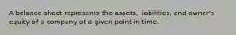 A balance sheet represents the assets, liabilities, and owner's equity of a company at a given point in time.