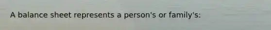 A balance sheet represents a person's or family's: