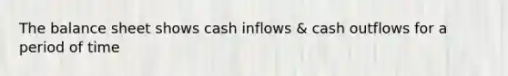 The balance sheet shows cash inflows & cash outflows for a period of time