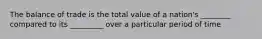 The balance of trade is the total value of a nation's ________ compared to its _________ over a particular period of time