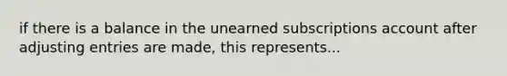 if there is a balance in the unearned subscriptions account after <a href='https://www.questionai.com/knowledge/kGxhM5fzgy-adjusting-entries' class='anchor-knowledge'>adjusting entries</a> are made, this represents...