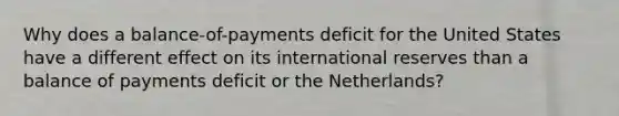 Why does a balance-of-payments deficit for the United States have a different effect on its international reserves than a balance of payments deficit or the Netherlands?