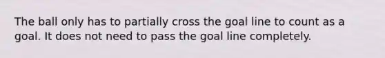 The ball only has to partially cross the goal line to count as a goal. It does not need to pass the goal line completely.