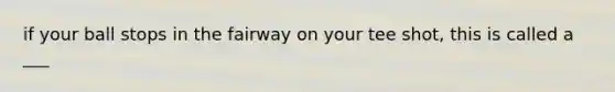 if your ball stops in the fairway on your tee shot, this is called a ___