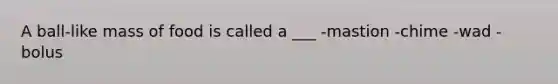 A ball-like mass of food is called a ___ -mastion -chime -wad -bolus