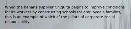 When the banana supplier Chiquita begins to improve conditions for its workers by constructing schools for employee's families, this is an example of which of the pillars of corporate social responsibility