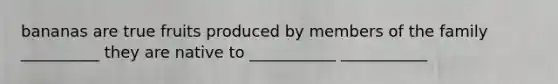 bananas are true fruits produced by members of the family __________ they are native to ___________ ___________
