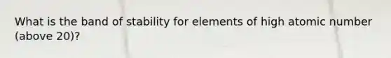 What is the band of stability for elements of high atomic number (above 20)?