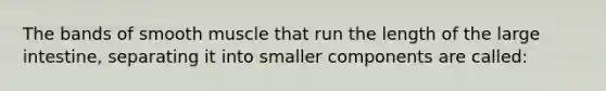 The bands of smooth muscle that run the length of the <a href='https://www.questionai.com/knowledge/kGQjby07OK-large-intestine' class='anchor-knowledge'>large intestine</a>, separating it into smaller components are called: