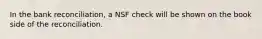 In the bank reconciliation, a NSF check will be shown on the book side of the reconciliation.