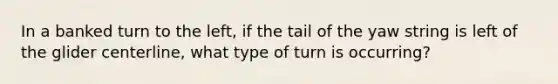 In a banked turn to the left, if the tail of the yaw string is left of the glider centerline, what type of turn is occurring?