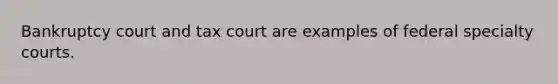 Bankruptcy court and tax court are examples of federal specialty courts.