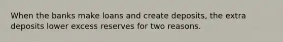 When the banks make loans and create deposits, the extra deposits lower excess reserves for two reasons.