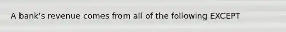 A bank's revenue comes from all of the following EXCEPT