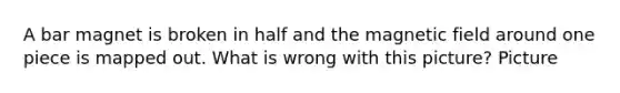 A bar magnet is broken in half and the magnetic field around one piece is mapped out. What is wrong with this picture? Picture