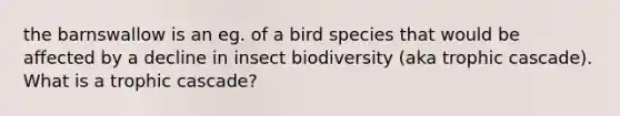 the barnswallow is an eg. of a bird species that would be affected by a decline in insect biodiversity (aka trophic cascade). What is a trophic cascade?