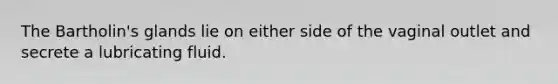 The Bartholin's glands lie on either side of the vaginal outlet and secrete a lubricating fluid.