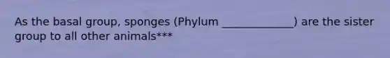 As the basal group, sponges (Phylum _____________) are the sister group to all other animals***