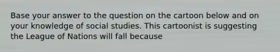 Base your answer to the question on the cartoon below and on your knowledge of social studies. This cartoonist is suggesting the League of Nations will fall because