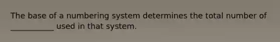 The base of a numbering system determines the total number of ___________ used in that system.