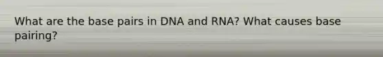 What are the base pairs in DNA and RNA? What causes base pairing?