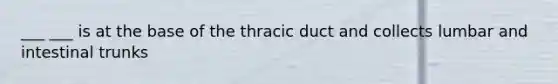 ___ ___ is at the base of the thracic duct and collects lumbar and intestinal trunks