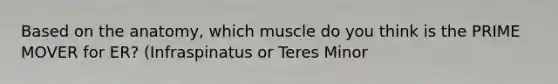 Based on the anatomy, which muscle do you think is the PRIME MOVER for ER? (Infraspinatus or Teres Minor