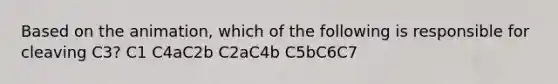 Based on the animation, which of the following is responsible for cleaving C3? C1 C4aC2b C2aC4b C5bC6C7