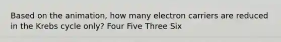 Based on the animation, how many electron carriers are reduced in the Krebs cycle only? Four Five Three Six