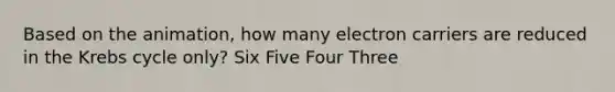 Based on the animation, how many electron carriers are reduced in the Krebs cycle only? Six Five Four Three