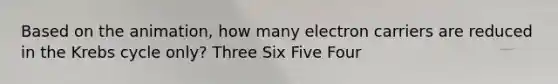 Based on the animation, how many electron carriers are reduced in the Krebs cycle only? Three Six Five Four