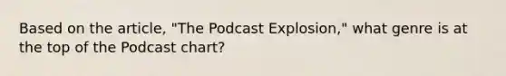 Based on the article, "The Podcast Explosion," what genre is at the top of the Podcast chart?