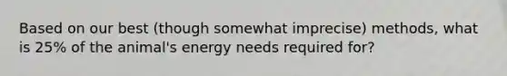 Based on our best (though somewhat imprecise) methods, what is 25% of the animal's energy needs required for?