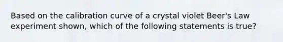 Based on the calibration curve of a crystal violet Beer's Law experiment shown, which of the following statements is true?