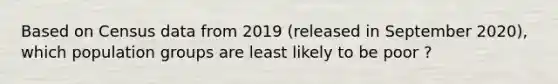 Based on Census data from 2019 (released in September 2020), which population groups are least likely to be poor ?