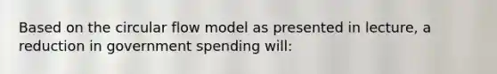 Based on the circular flow model as presented in lecture, a reduction in government spending will: